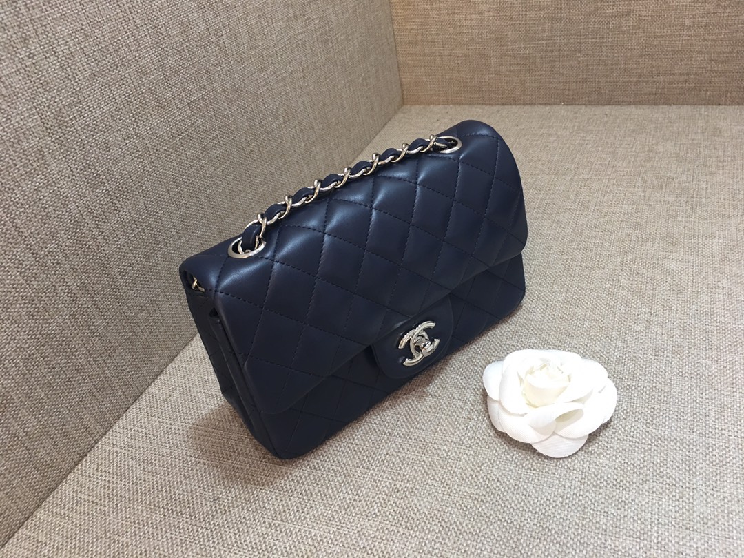 Small Classic Flap Lambskin Bag A01116 Dark Blue/Silver